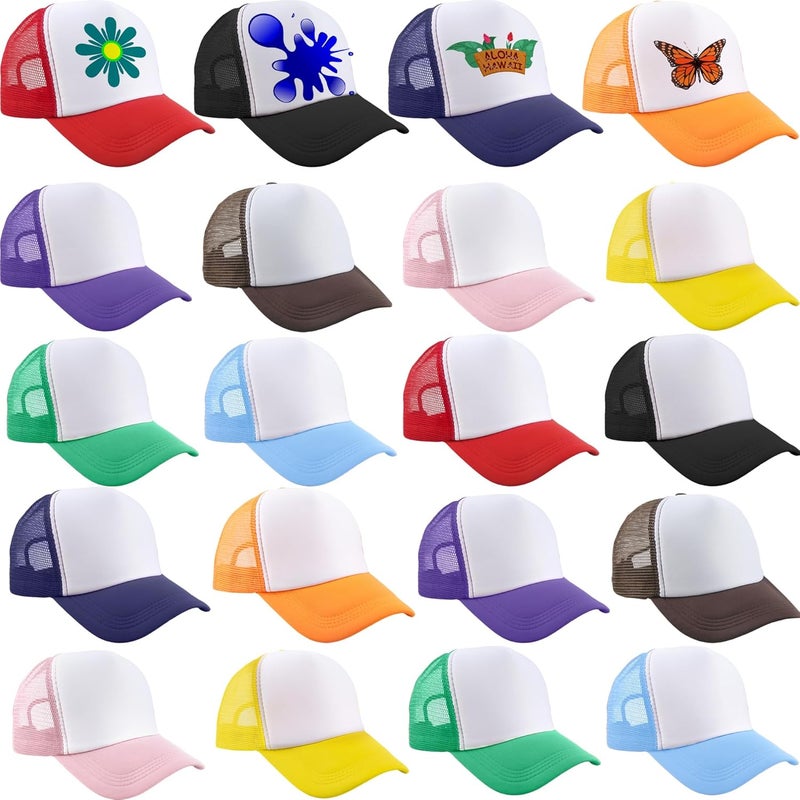 Skyebed 20 Pcs Trucker Hats Sublimation Baseball Caps Adjustable Blank Mesh Hats for Kids Family Outing Park Sports Activities - Image 1